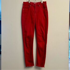 LOFT Red Skinny Jeans With Raw Hem Size 25/0